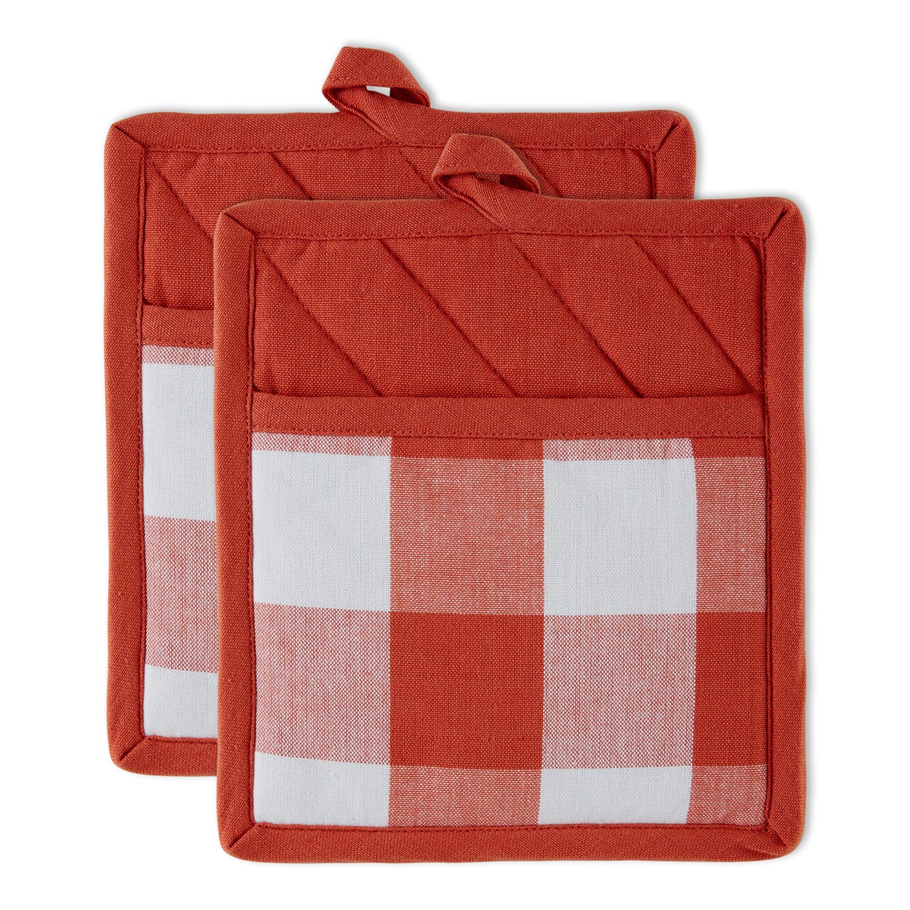 Contemporary Home Living Set of 2 9" x 8" Set of 2 Vintage Red and Cotton White Buffalo Check Potholder